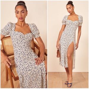 Super Rare Lacey White Floral Print Reformation Dress